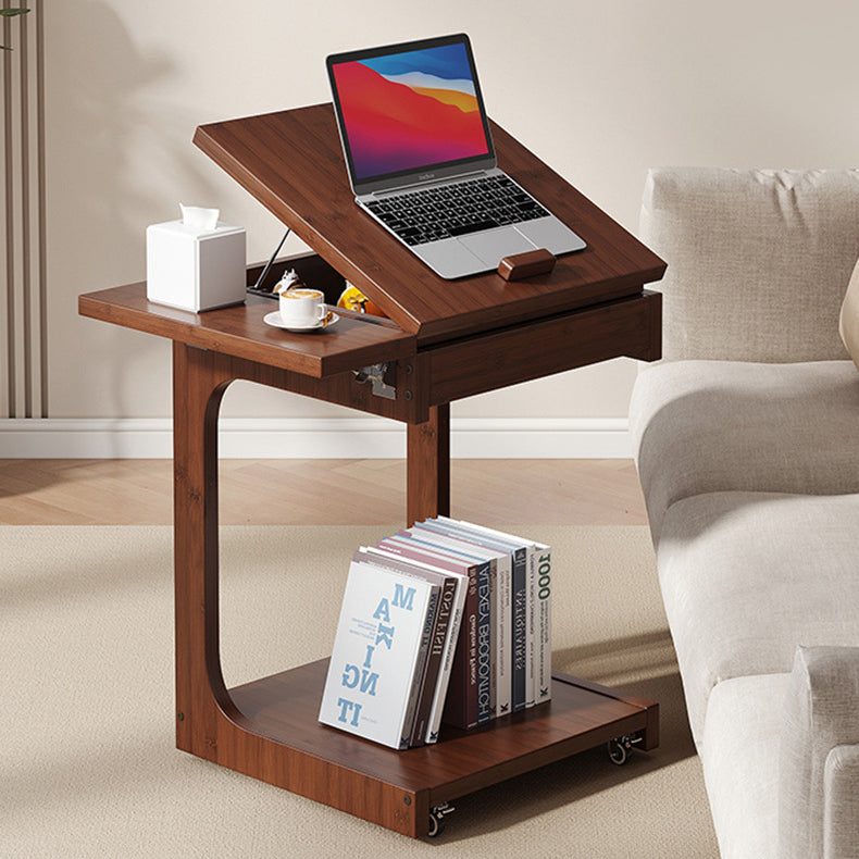 Vintage Bamboo C-Shaped 2-Tier Side Table