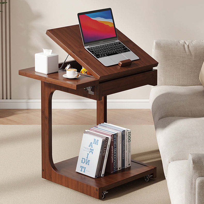 Vintage Bamboo C-Shaped 2-Tier Side Table