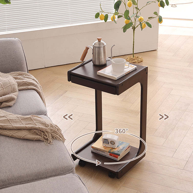 Contemporary Wood C-Shaped 2-Tier Side Table