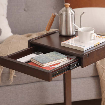 Contemporary Wood C-Shaped 2-Tier Side Table