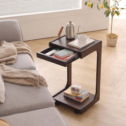 Contemporary Wood C-Shaped 2-Tier Side Table
