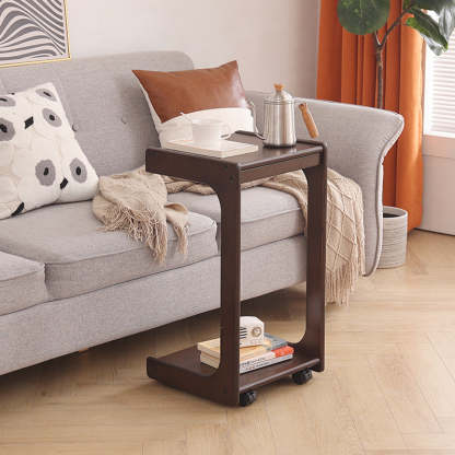 Contemporary Wood C-Shaped 2-Tier Side Table