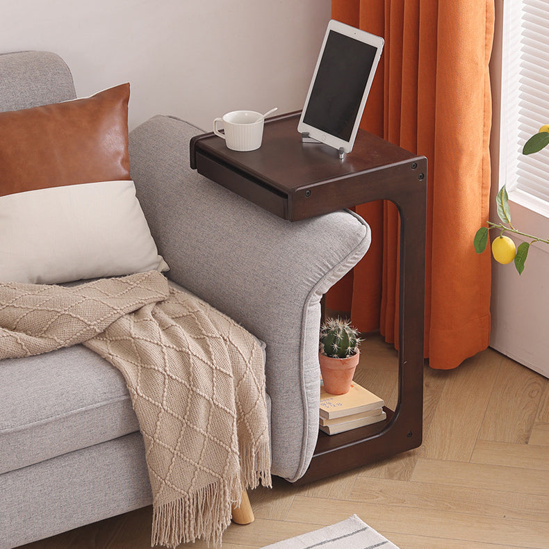 Contemporary Wood C-Shaped 2-Tier Side Table
