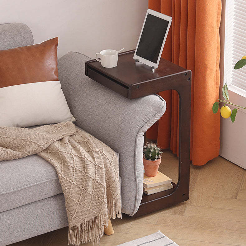 Contemporary Wood C-Shaped 2-Tier Side Table