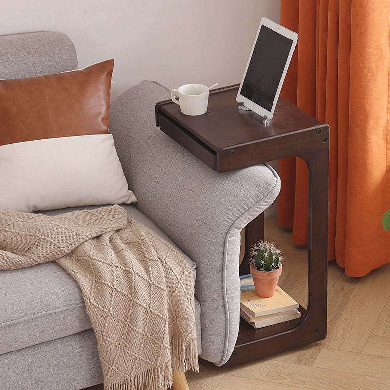 Contemporary Wood C-Shaped 2-Tier Side Table