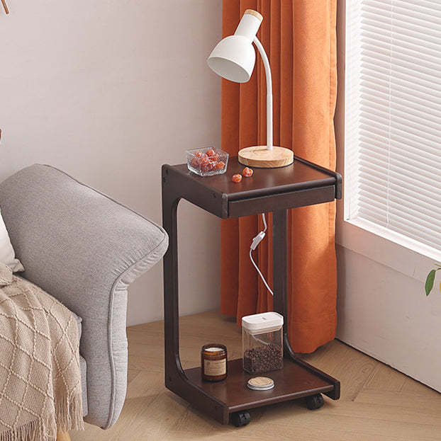 Contemporary Wood C-Shaped 2-Tier Side Table