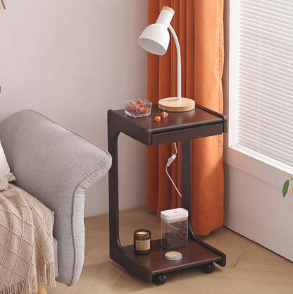 Contemporary Wood C-Shaped 2-Tier Side Table