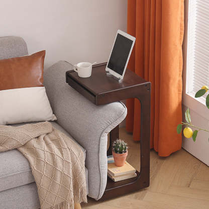 Contemporary Wood C-Shaped 2-Tier Side Table