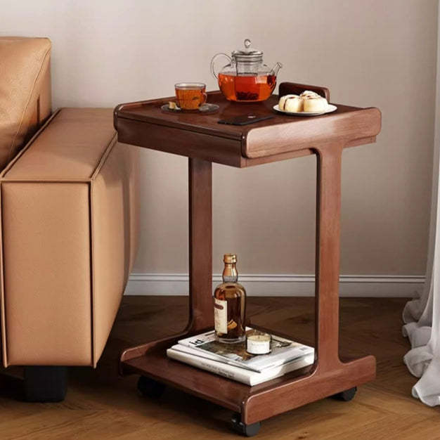 Vintage Oak Movable 2-Tier Side Table