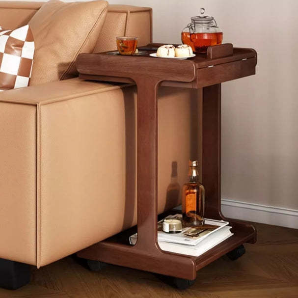 Vintage Oak Movable 2-Tier Side Table — Walnut Color