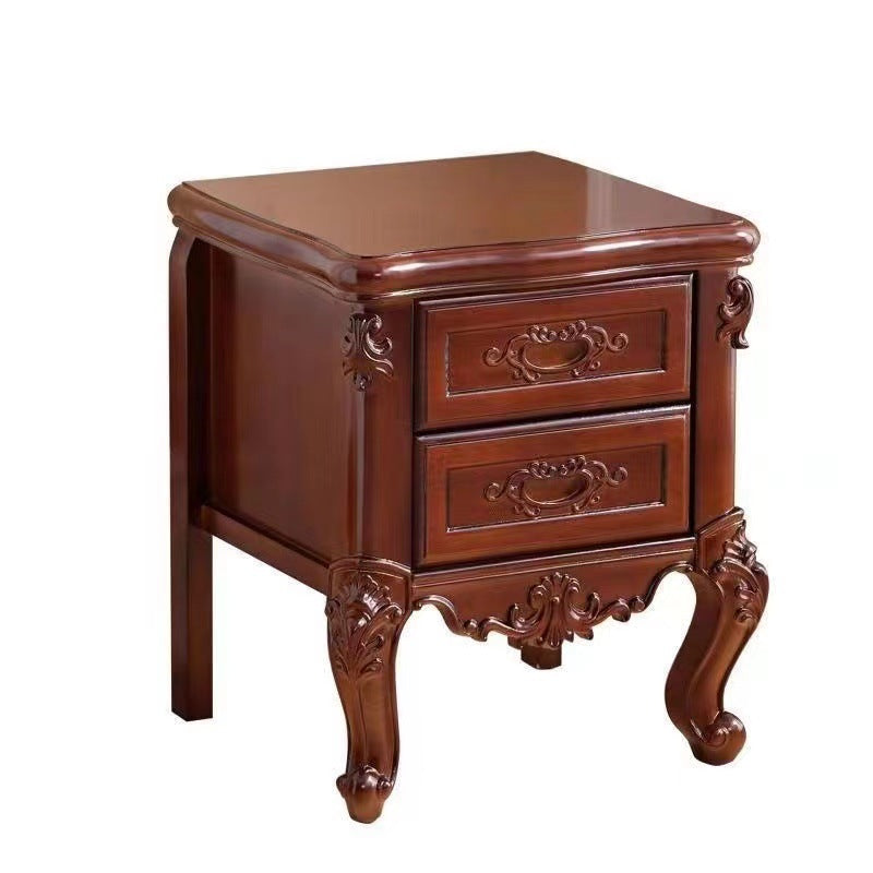 Chinese Textured Wood 2-Drawer Nightstand