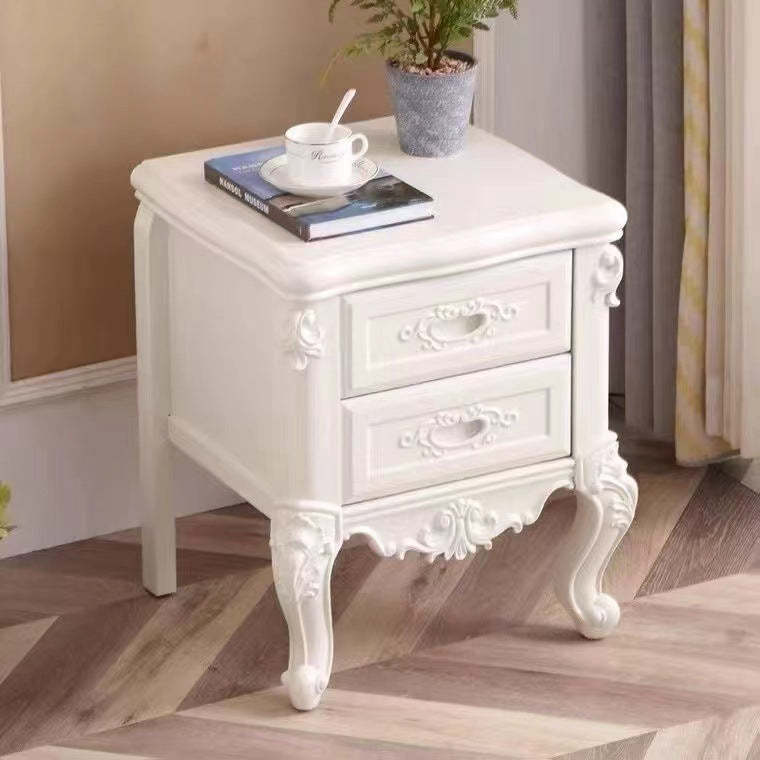 Chinese Textured Wood 2-Drawer Nightstand — White