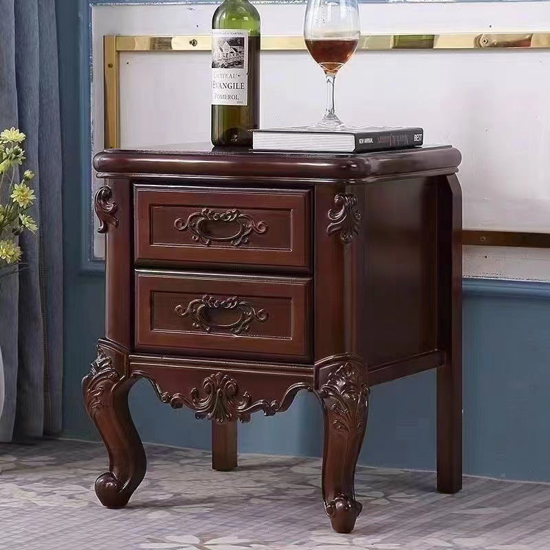 Chinese Textured Wood 2-Drawer Nightstand