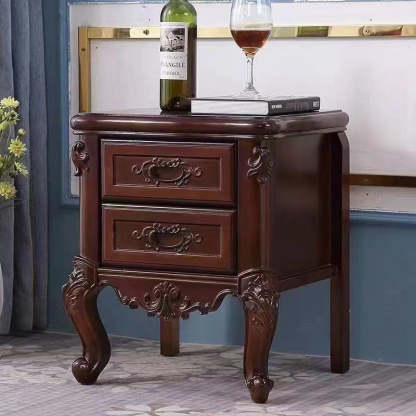 Chinese Textured Wood 2-Drawer Nightstand