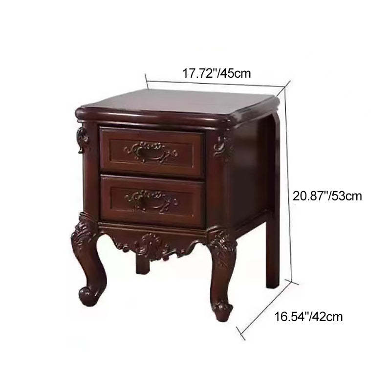 Chinese Textured Wood 2-Drawer Nightstand
