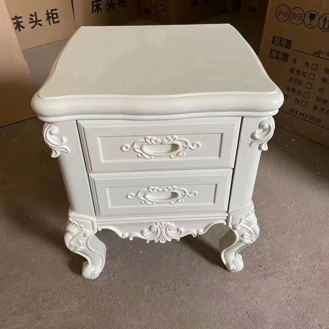 Chinese Textured Wood 2-Drawer Nightstand