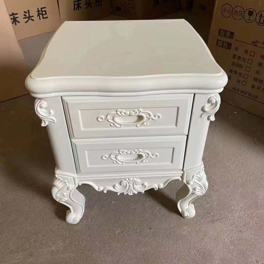 Chinese Textured Wood 2-Drawer Nightstand