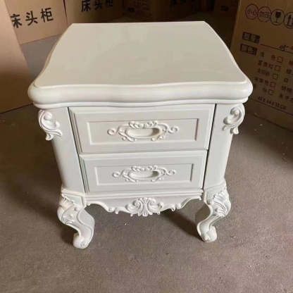 Chinese Textured Wood 2-Drawer Nightstand