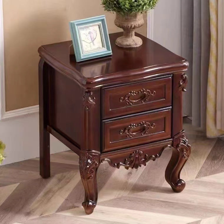 Chinese Textured Wood 2-Drawer Nightstand