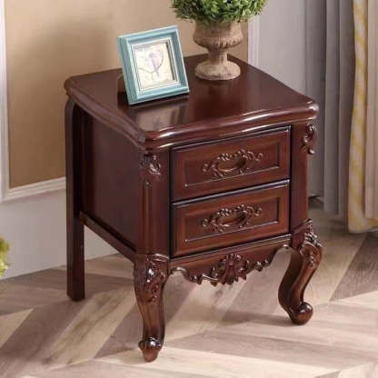 Chinese Textured Wood 2-Drawer Nightstand