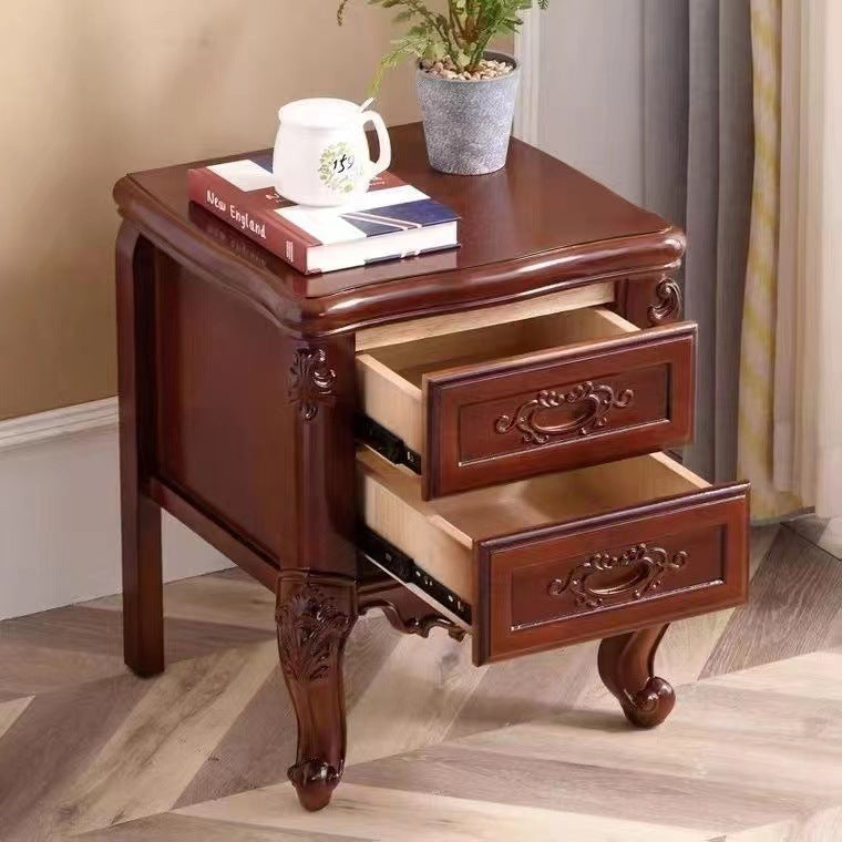Chinese Textured Wood 2-Drawer Nightstand