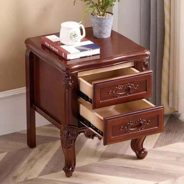 Chinese Textured Wood 2-Drawer Nightstand