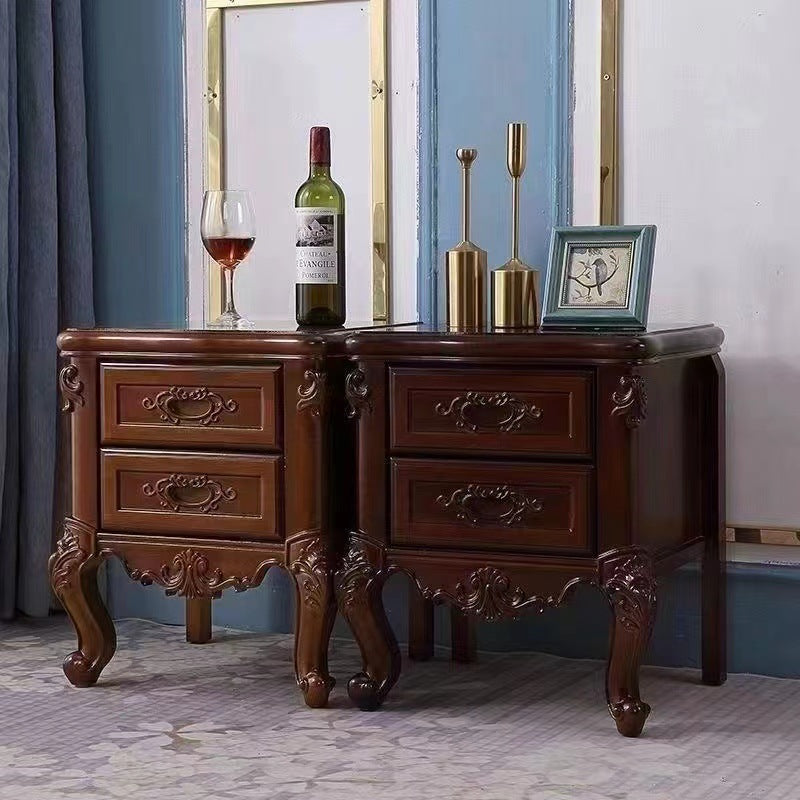 Chinese Textured Wood 2-Drawer Nightstand