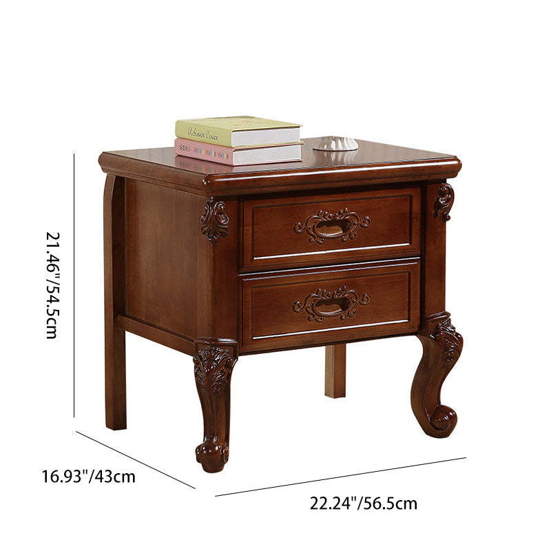 Vintage Rubberwood 2-Drawer Nightstand