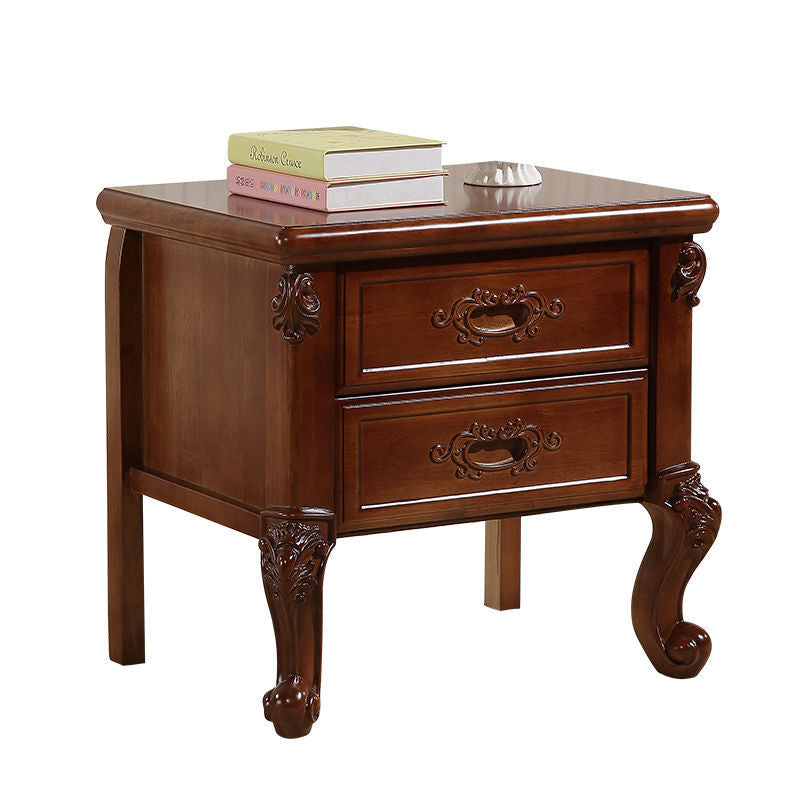 Vintage Rubberwood 2-Drawer Nightstand