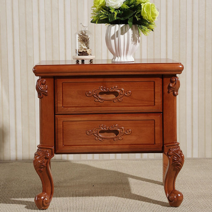 Vintage Rubberwood 2-Drawer Nightstand