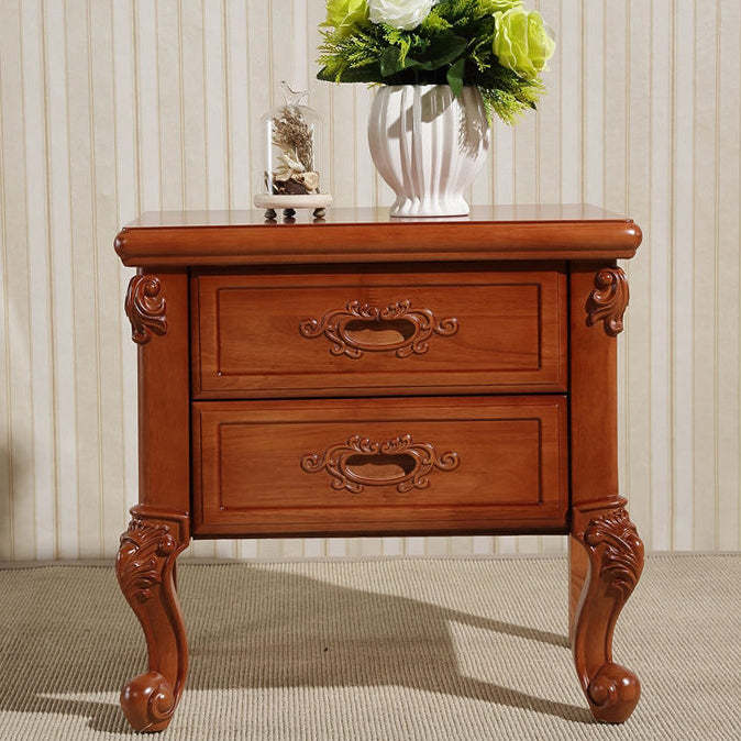 Vintage Rubberwood 2-Drawer Nightstand