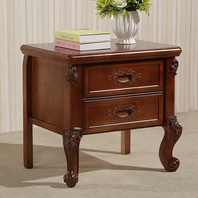 Vintage Rubberwood 2-Drawer Nightstand