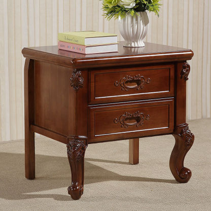 Vintage Rubberwood 2-Drawer Nightstand — Walnut Color
