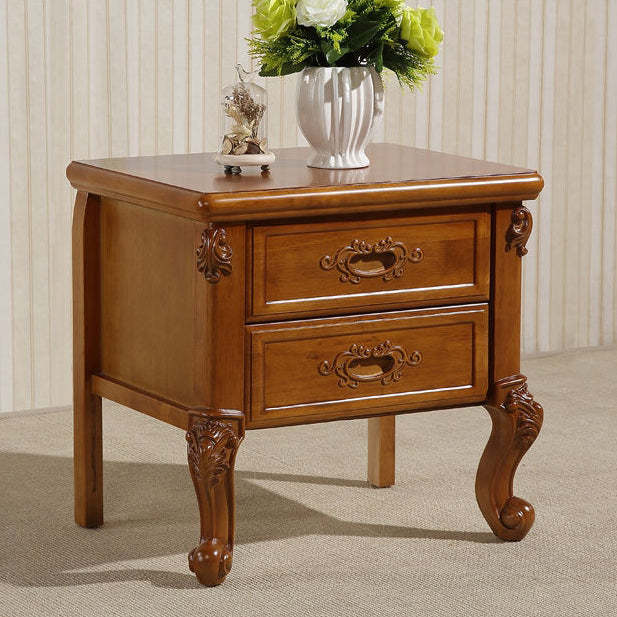 Vintage Rubberwood 2-Drawer Nightstand