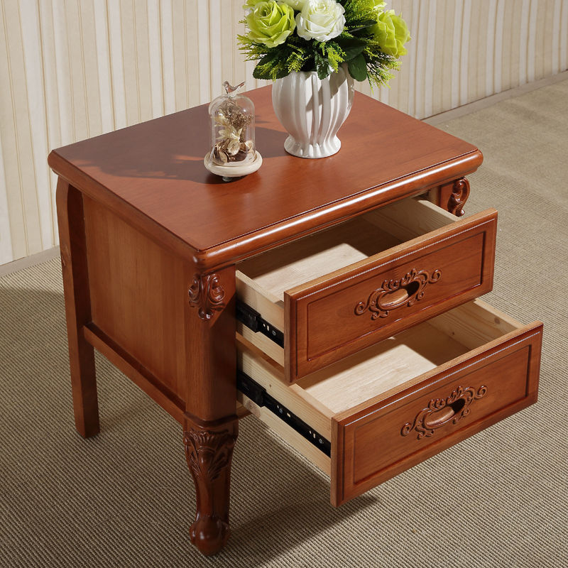 Vintage Rubberwood 2-Drawer Nightstand