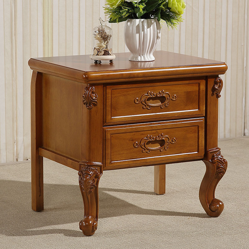 Vintage Rubberwood 2-Drawer Nightstand — Begonia Color