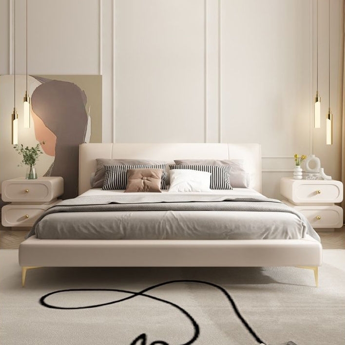 Minimalist Wood Metal Rounded 2-Drawer Nightstand — Light Gray