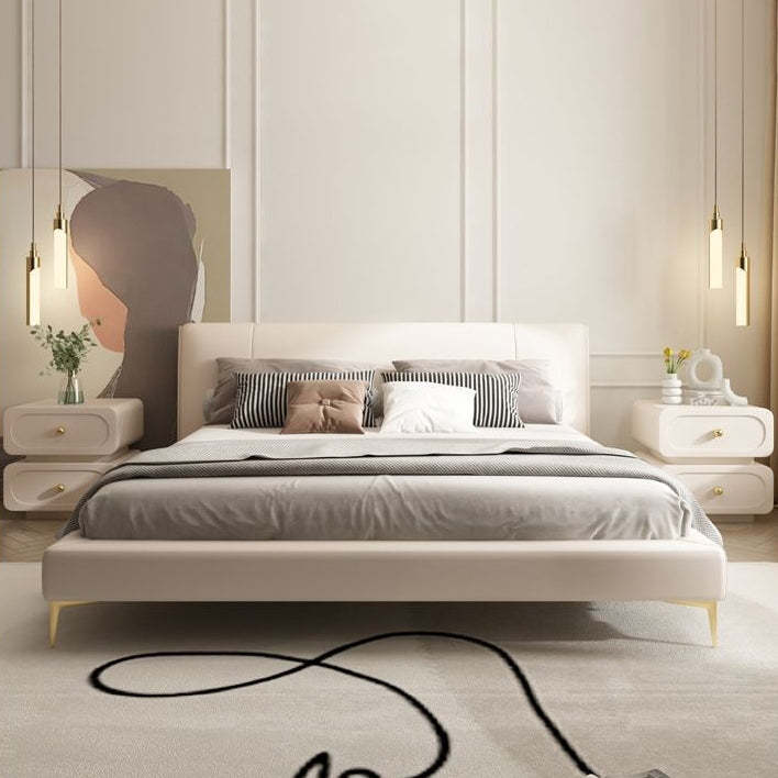 Minimalist Wood Metal Rounded 2-Drawer Nightstand — Light Gray