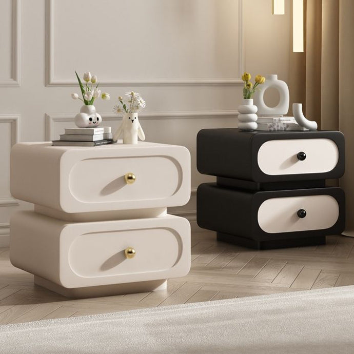 Minimalist Wood Metal Rounded 2-Drawer Nightstand - Cream