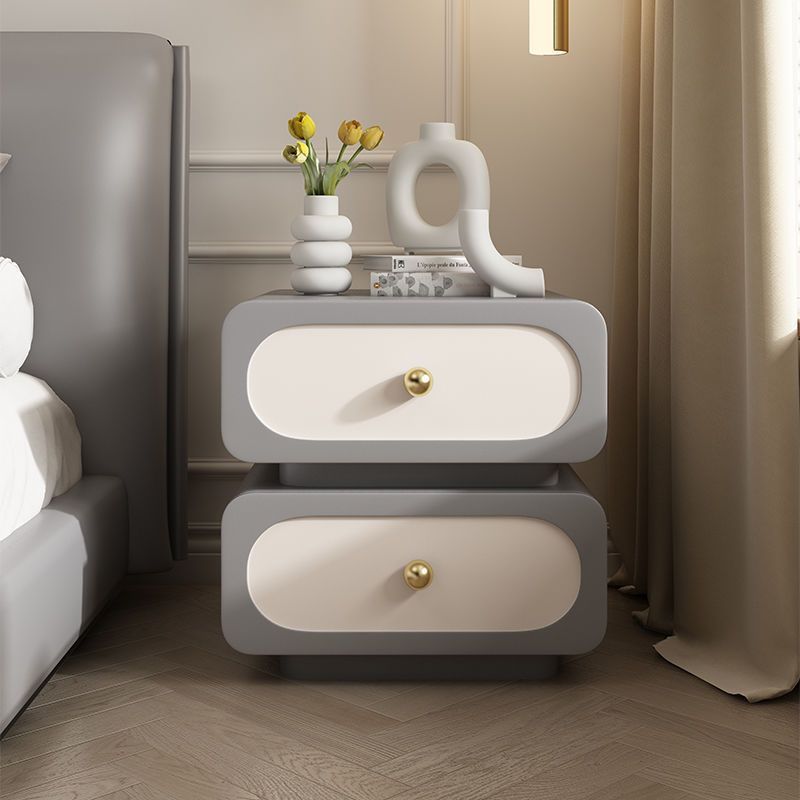 Minimalist Wood Metal Rounded 2-Drawer Nightstand — Cream White