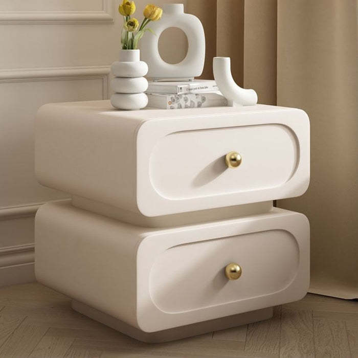 Minimalist Wood Metal Rounded 2-Drawer Nightstand — Light Gray