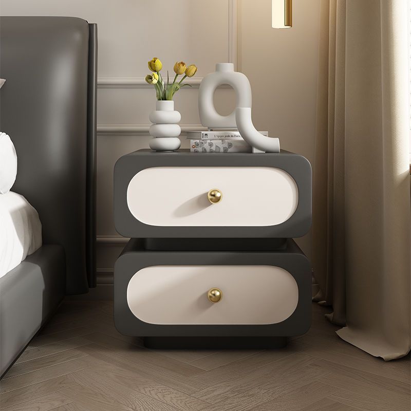 Minimalist Wood Metal Rounded 2-Drawer Nightstand — Orange