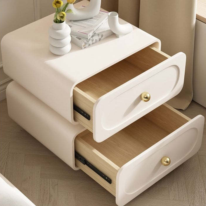 Minimalist Wood Metal Rounded 2-Drawer Nightstand — Pink