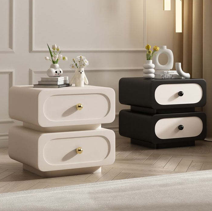 Minimalist Wood Metal Rounded 2-Drawer Nightstand — Dark Gray