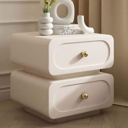 Minimalist Wood Metal Rounded 2-Drawer Nightstand — Dark Gray