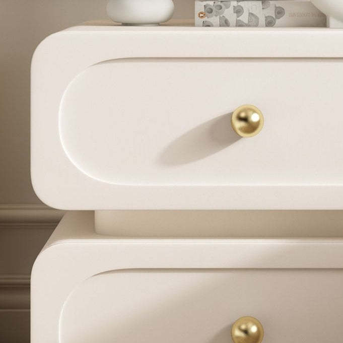 Minimalist Wood Metal Rounded 2-Drawer Nightstand — Cream White