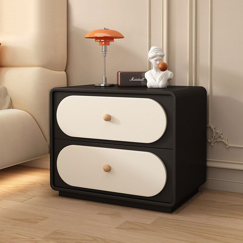 Minimalist Wood Metal Oval 2-Drawer Nightstand — Light Gray