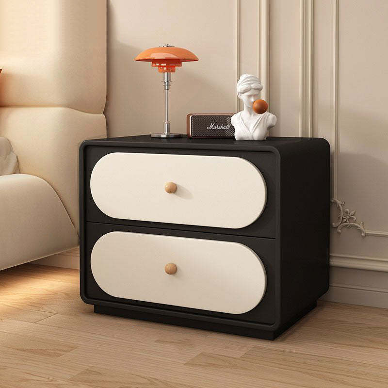 Minimalist Wood Metal Oval 2-Drawer Nightstand — Light Gray