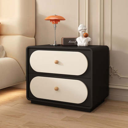 Minimalist Wood Metal Oval 2-Drawer Nightstand — Light Gray