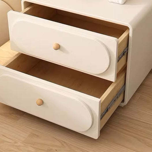 Minimalist Wood Metal Oval 2-Drawer Nightstand — Light Gray